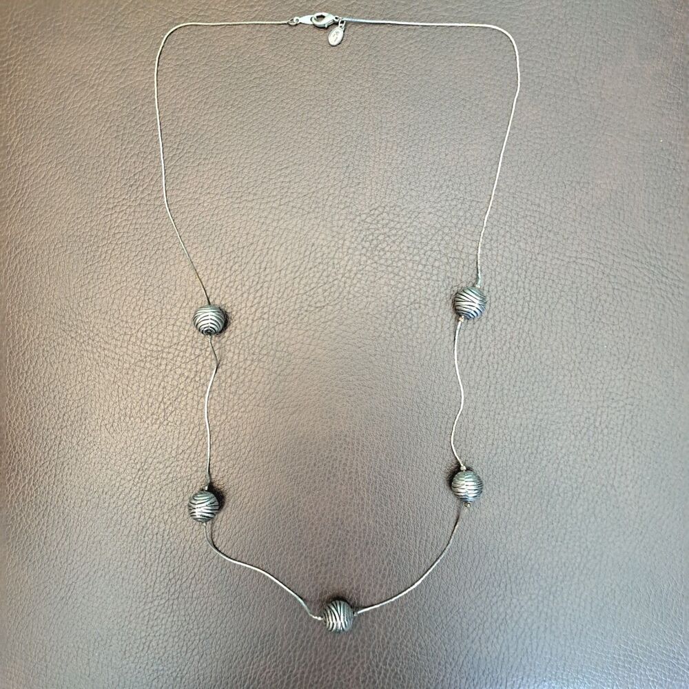 Vintage FI Marked Silver Tone Necklace Beads Long